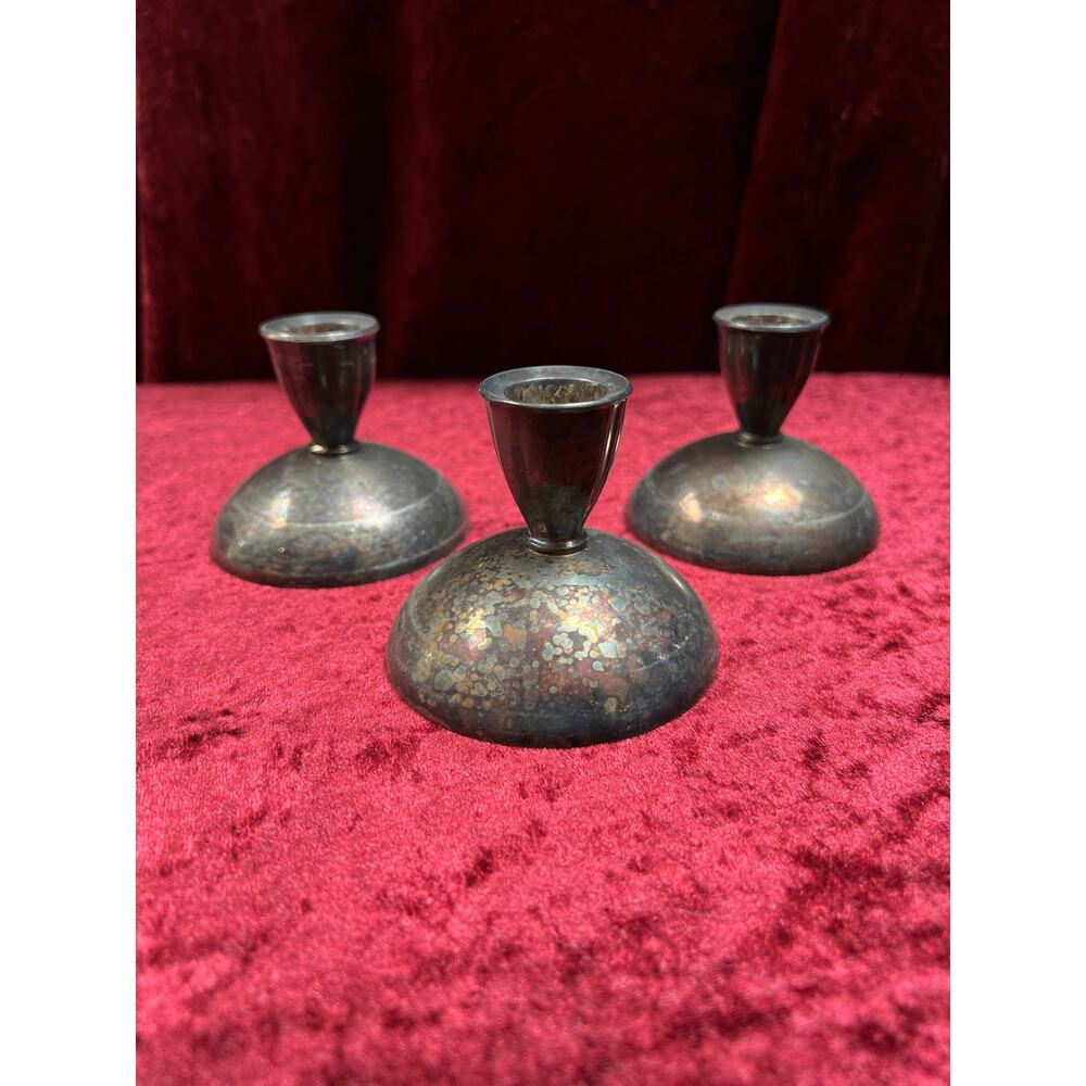 Vintage Silverplate Single Candlestick Holders - Domed Oneida Silversmith Trio